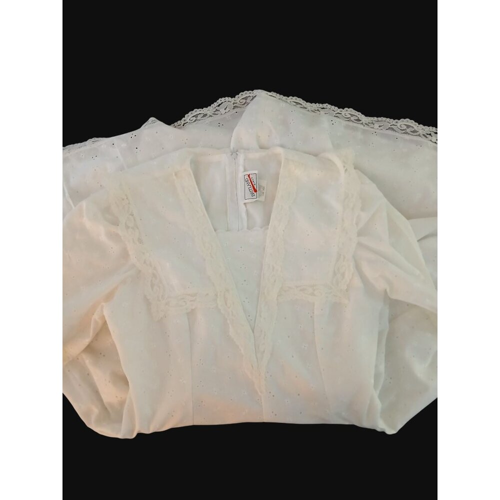 Vintage Britland Girls White Eyelet Lace Dress V Neck Size 14 Prairie Cottage - Picture 9 of 16